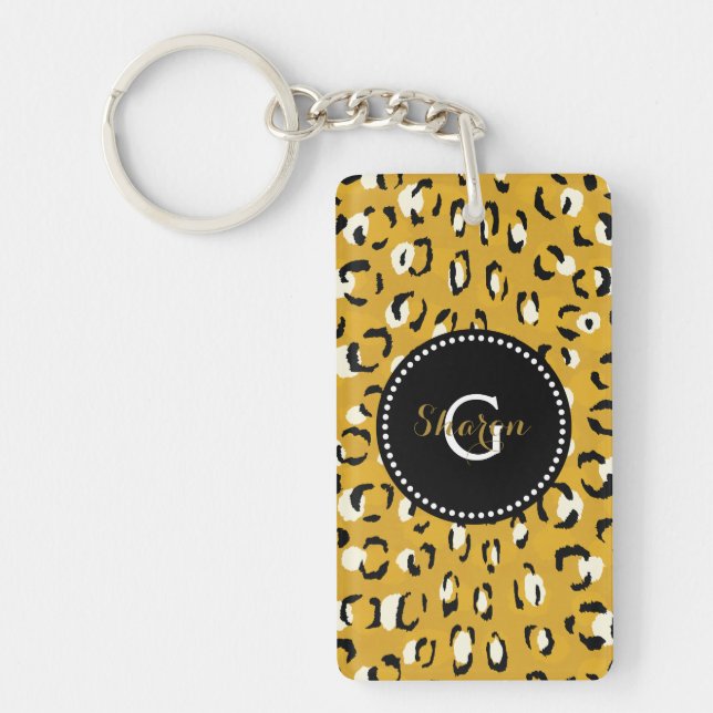 Modern chic gold cheetah print pattern monogram key ring (Front)