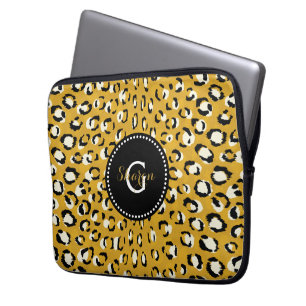 Modern chic gold cheetah print pattern monogram laptop sleeve