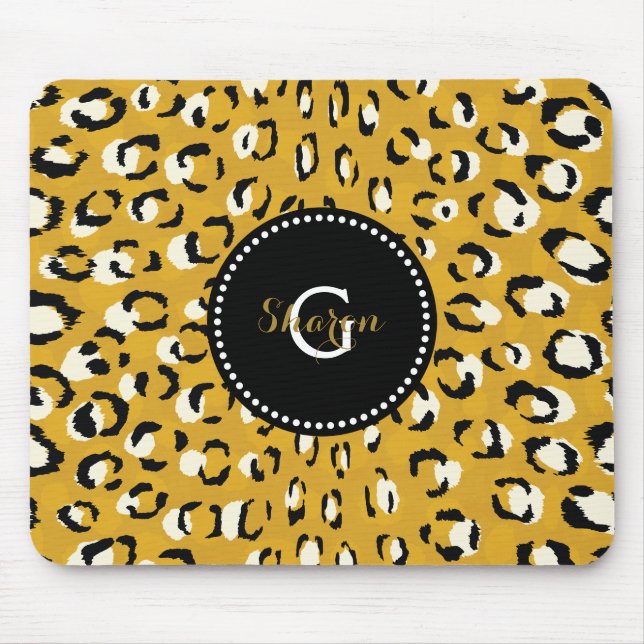 Modern chic gold cheetah print pattern monogram mouse mat (Front)