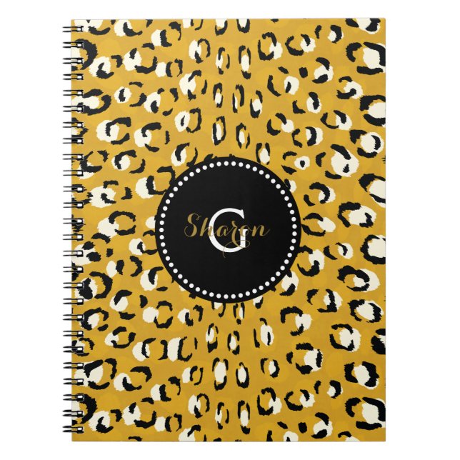 Modern chic gold cheetah print pattern monogram notebook (Front)