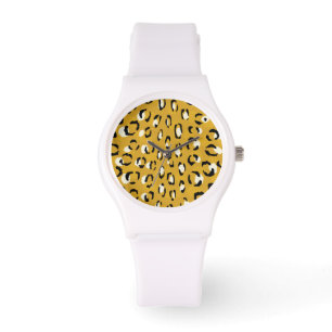 Modern chic gold cheetah print pattern monogram watch