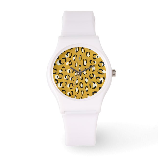 Modern chic gold cheetah print pattern monogram watch (Front)