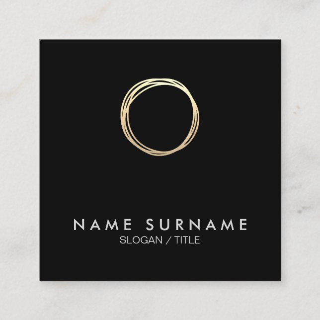 Modern Chic Gold Circle Black Square Business Card (Front)
