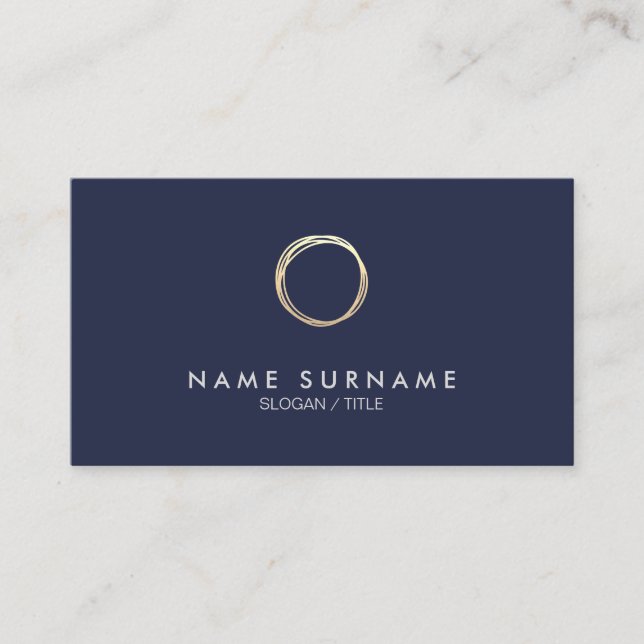 Modern Chic Gold Circle MidnightBlue Business Card (Front)