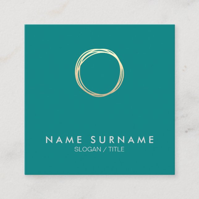 Modern Chic Gold Circle Teal Square Business Card (Front)