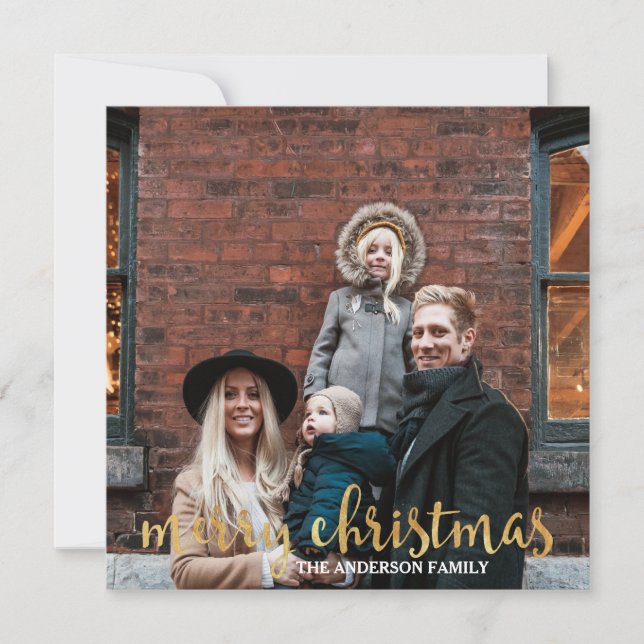 Modern Chic Gold Confetti Family Photo Christmas Holiday Card (Front)