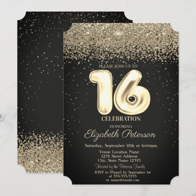 Modern Chic Gold Diamonds Confetti Sweet 16 Invitation (Front/Back)