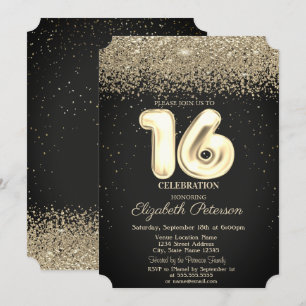 Modern Chic Gold Diamonds Confetti Sweet 16 Invitation