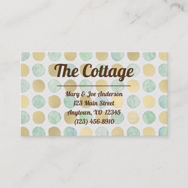Modern Chic Gold Dots Guest House Vacation Rental Business Card (Front)
