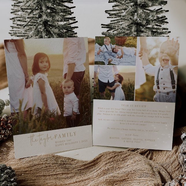 Modern Chic | Gold Family Photo Year in Review Holiday Card (Creator Uploaded)