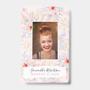 Modern chic gold floral paint employee photo pass ID badge