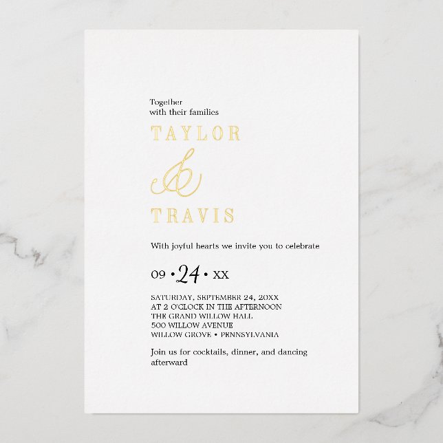 Modern Chic Gold Foil Black White Casual Wedding  (Front)