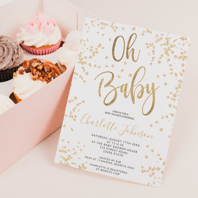 Modern chic gold foil confetti oh baby shower invitation (Creator Uploaded)