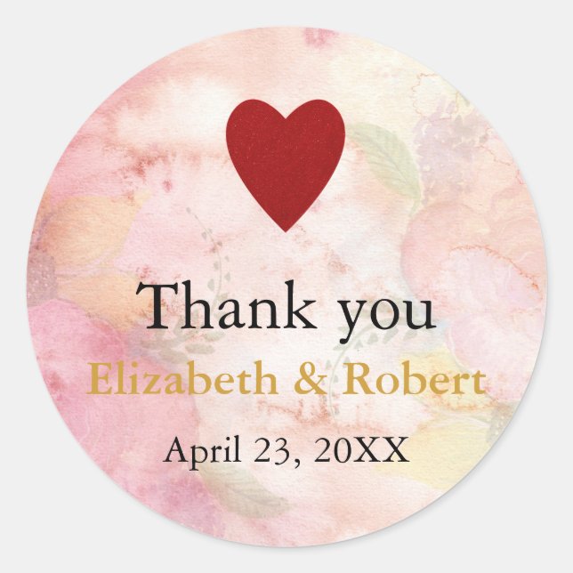 Modern Chic Gold Foil Heart Wedding Thank You Classic Round Sticker (Front)