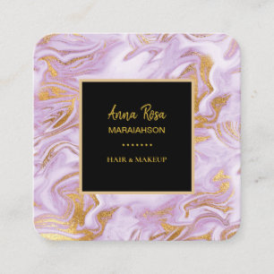 *~* Modern Chic Gold Foil Veins Lavender Marble Square Business Card