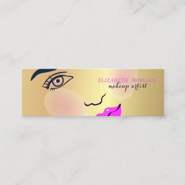 Modern Chic Gold, Girl Face,Makeup artist Mini Business Card (Front)