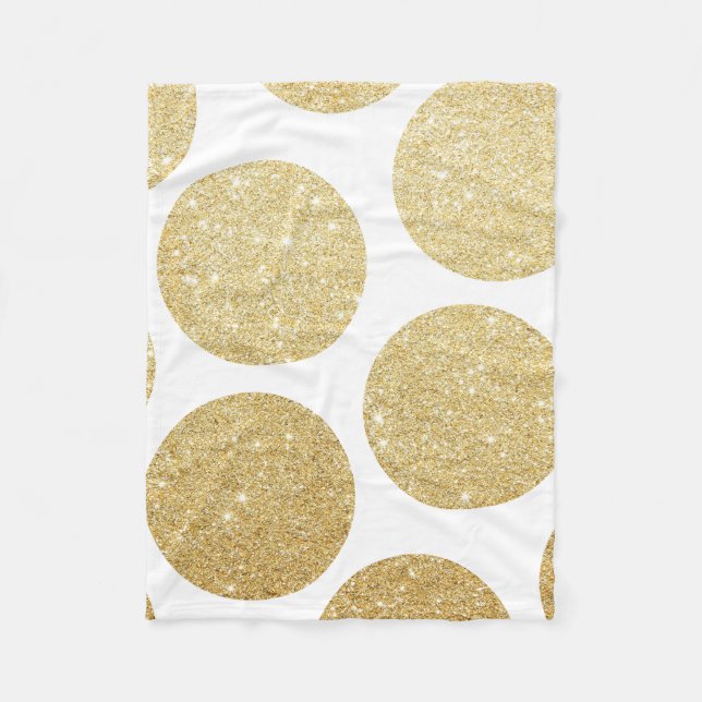 Modern chic gold glitter effect polka dots pattern fleece blanket (Front)
