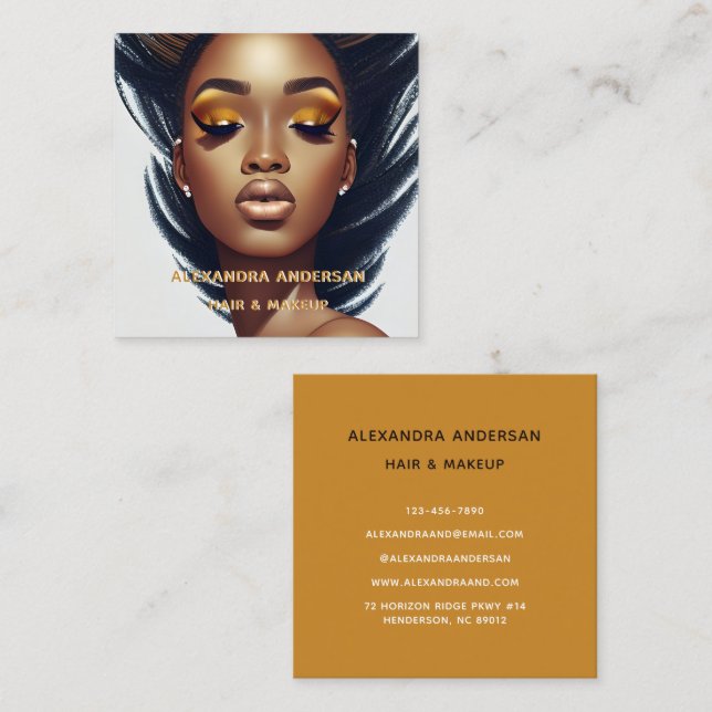Modern Chic Gold Glitter Eyelash Hair Makeup Salon Square Business Card (Front/Back)