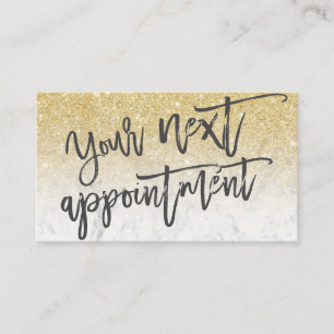 Modern chic gold glitter marble script typography appointment card