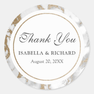 Modern Chic Gold Glitter Marble Thank You Classic Round Sticker