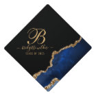 Modern Chic Gold Glitter Navy Blue Agate Monogram 