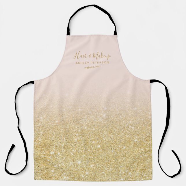 Modern chic gold glitter ombre blush pink makeup apron (Front)