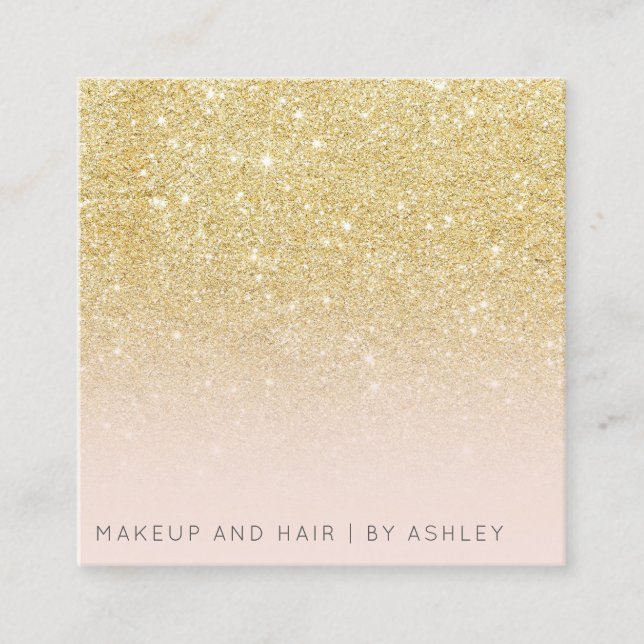 Modern chic gold glitter ombre makeup professional square business card (Front)