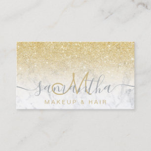 Modern chic gold glitter ombre marble makeup hair business card