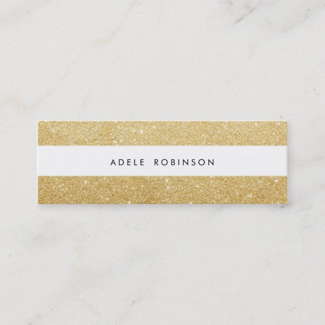 Modern Chic Gold Glitter White Stripe Generic Mini Business Card (Front)