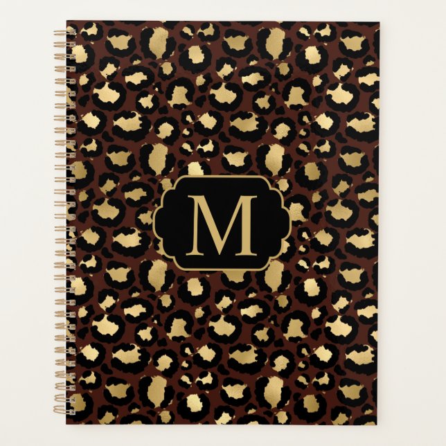 Modern Chic Gold Leopard Pattern Mongorammed Planner (Front)