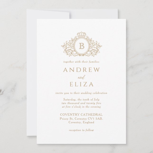 Modern Chic Gold Monogram Wedding Invitation (Front)