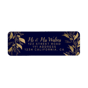 Modern chic gold navy blue branch script wedding