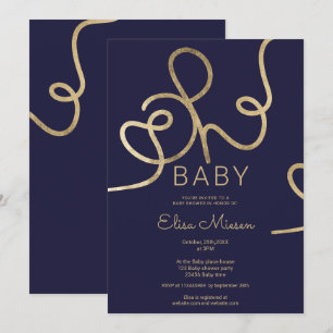 Modern chic gold navy calligraphy Oh baby shower Invitation