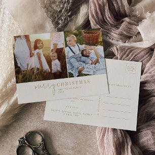 Modern Chic   Gold Photo Collage Christmas News Holiday Postcard