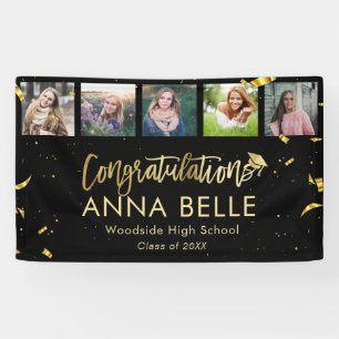 Modern Chic Gold Script Photo Collage Graduation Banner