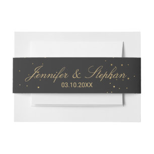 Modern Chic Gold Speckled on Black Belly Band Invitation Belly Band