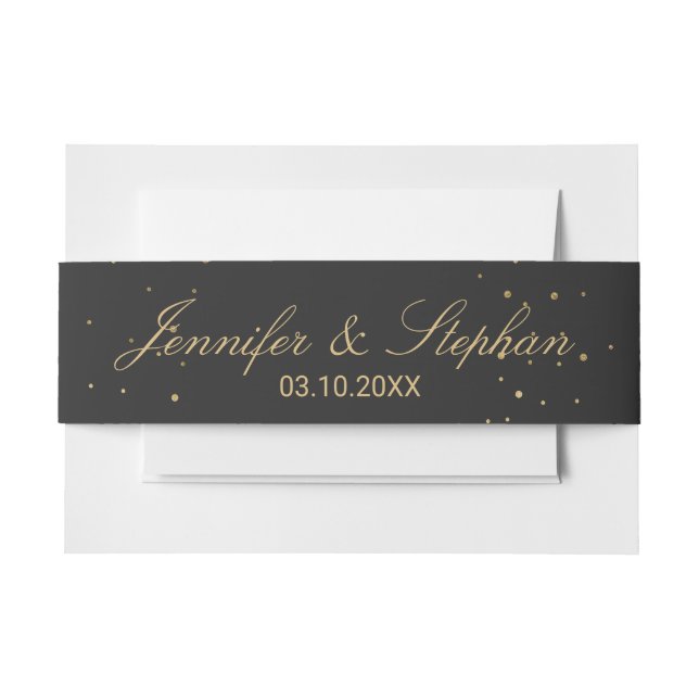 Modern Chic Gold Speckled on Black Belly Band Invitation Belly Band (Front Example)