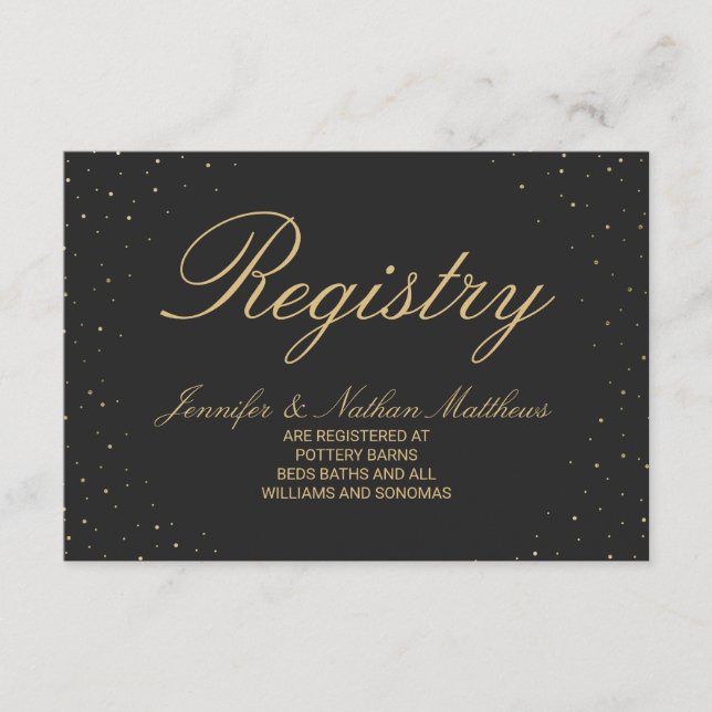 Modern Chic Gold Speckled on Black Gift Registry Enclosure Card (Front)