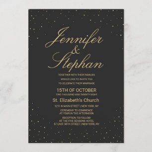 Modern Chic Gold Speckled on Black Wedding Invitation