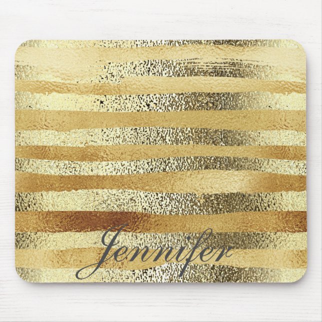 Modern chic gold stripes personalised mouse mat (Front)