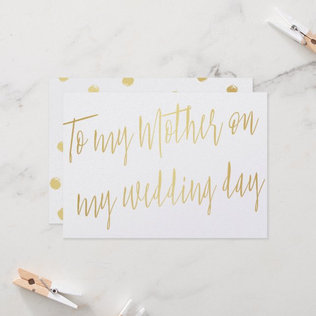 Modern Chic Gold "To my mother on my wedding day" Card (Front/Back In Situ)