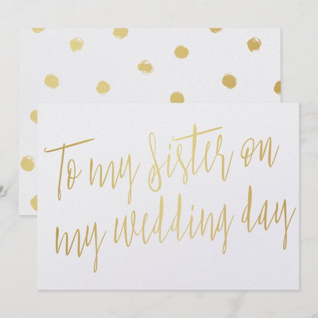 Modern Chic Gold "To my sister on my wedding day" Invitation (Front/Back)