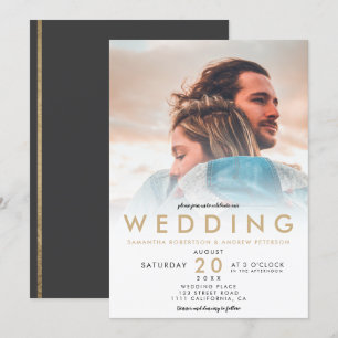 Modern chic gold white ombre simple photo wedding invitation