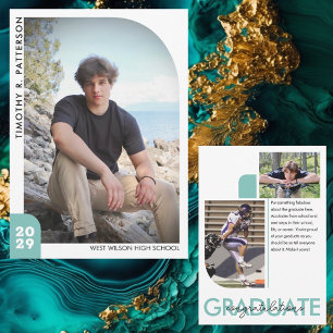 Modern Chic Graduate 3 Photo Teal Graduation Announcement