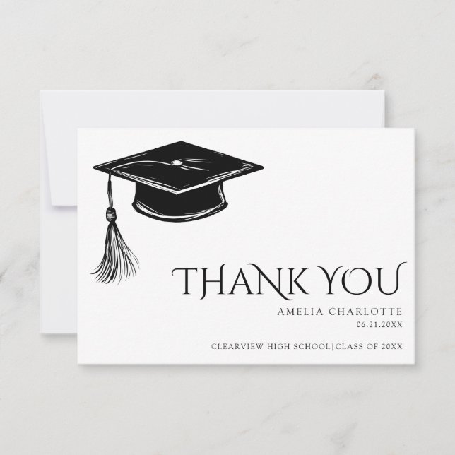 Modern chic Graduate Tassel Graduation Thank You Card (Front)