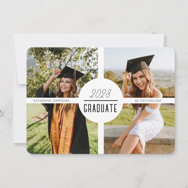 Modern Chic Graduate Two Photo Card (Front)