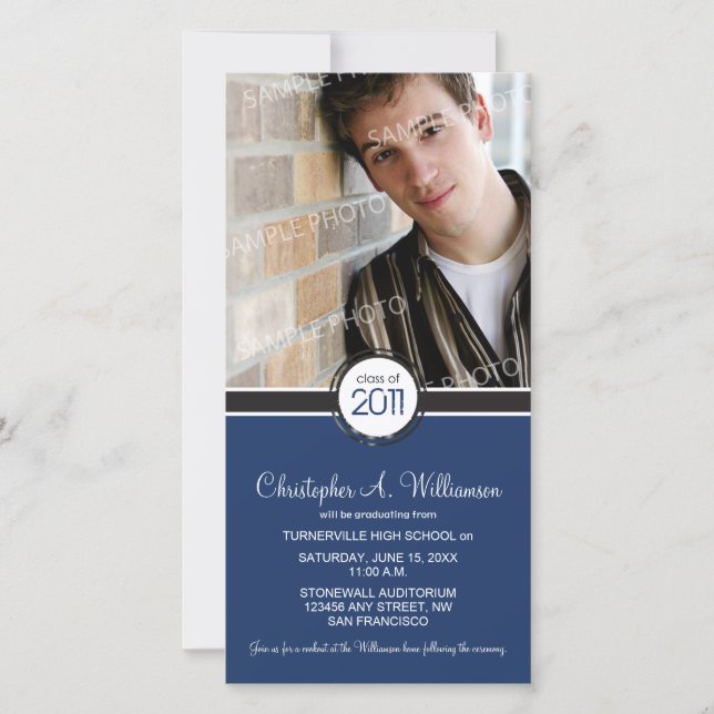 Modern Chic Graduation Announcement (navy) (Front)