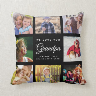 Modern Chic Grandpa Keepsake Family Photo Collage  Cushion