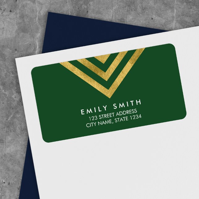 Modern Chic Green and Faux Gold Geometric Address Label (Creator Uploaded)