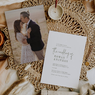 Modern Chic Green and White Photo Back Wedding Invitation